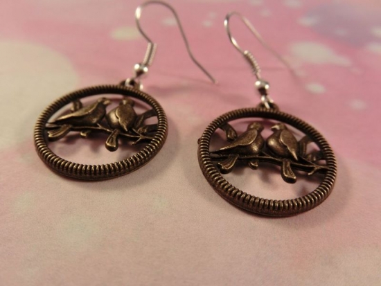 Preview: Vögelchen Ohrringe Vintage Vogel Spatz Ast